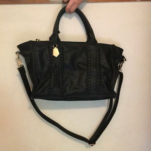 Black faux leather stitched bag